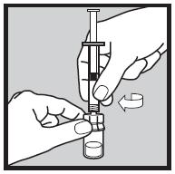 Halten Sie die Spritze (zusammen mit der Verpackung) fest und ziehen Sie die weiße Kolbenstange LANGSAM bis 0,1 ml über die verschriebene Dosierung hinaus heraus (Beispiel: Wenn die verschriebene