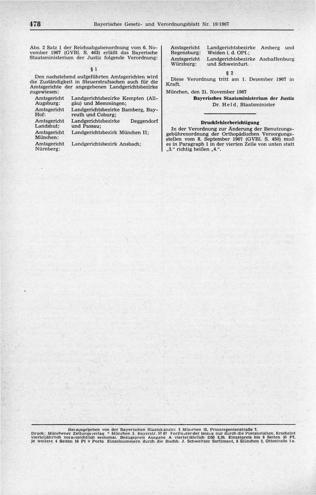 478 Bayerisches Gesetz- und Verordnungsblatt Nr. 19/1967 Abs. 2 Sa