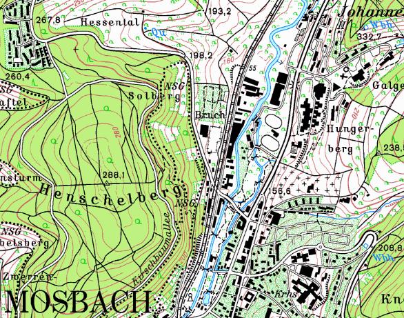 Fachbeitrag Artenschutz Seite 4 2 Lebensraumbereiche und -strukturen Das Plangebiet liegt nordöstlich des Stadtkerns der Kreisstadt Mosbach, am nördlichen Rand des Wohngebiets Mittel.