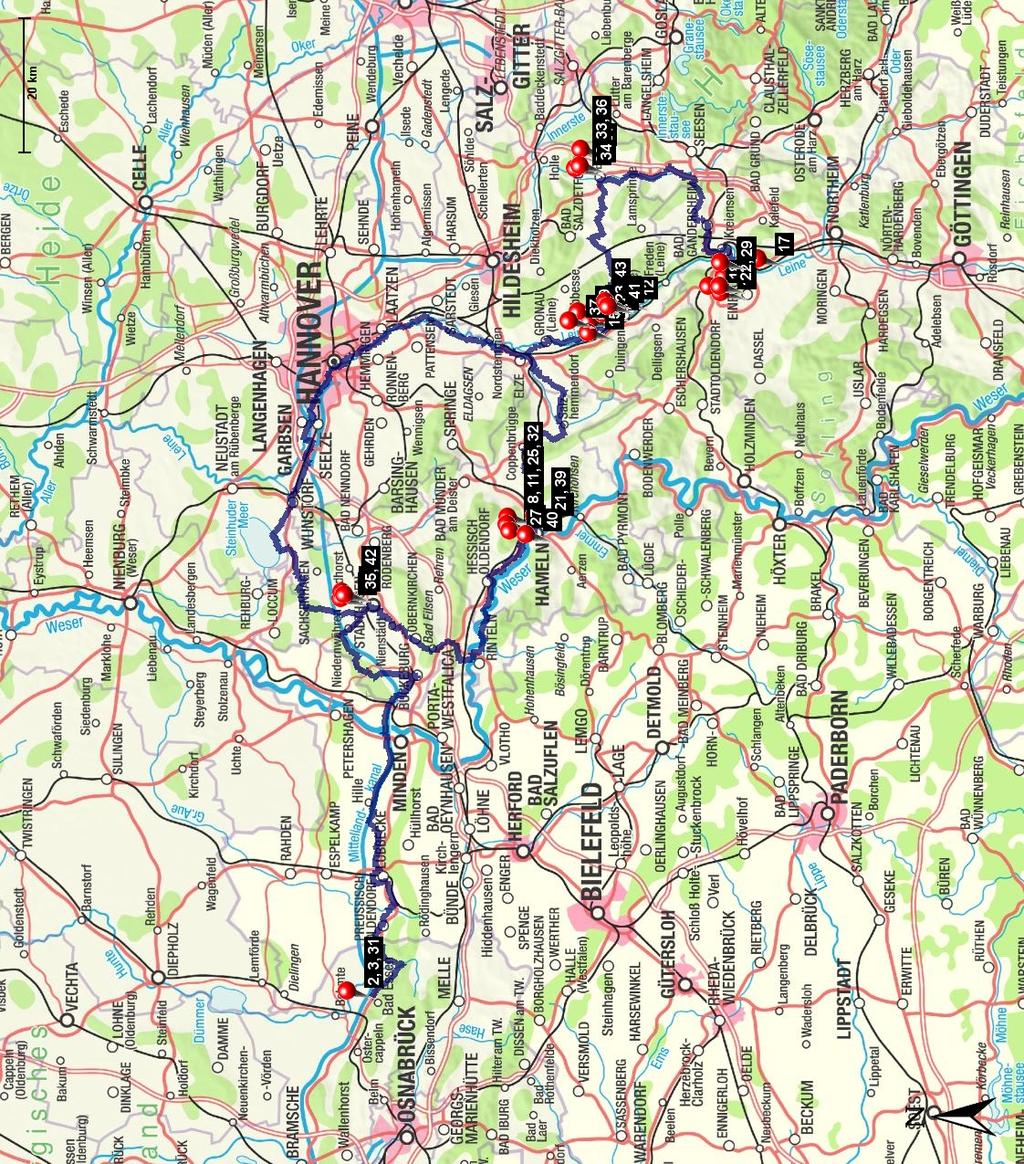 Deutsche Fachwerkstraße (DFS) - Etappe 4 - Einbeck - Bockenem Stadthagen - Bad Essen Länge: 375,00 km Start: Einbeck -