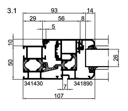 Bei den Varianten "RL" und "SD" ist zur Realisierung der Rahmenkontur die äußere Halbschale des Blendrahmens tiefer, so dass die Bautiefe des Blendrahmens das Nennmaß um 10 mm überschreitet.