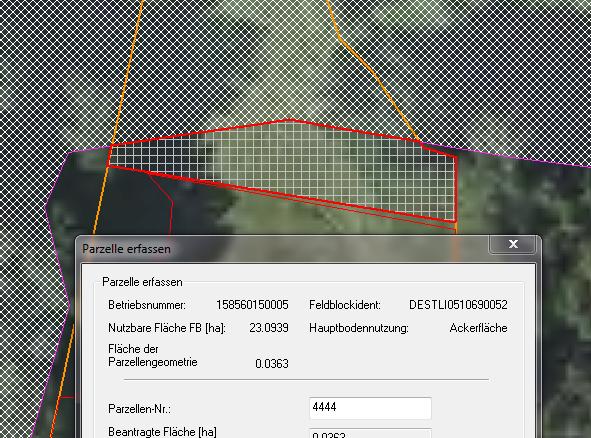 Erfassung des Schlages über Kulissengrenze hinweg