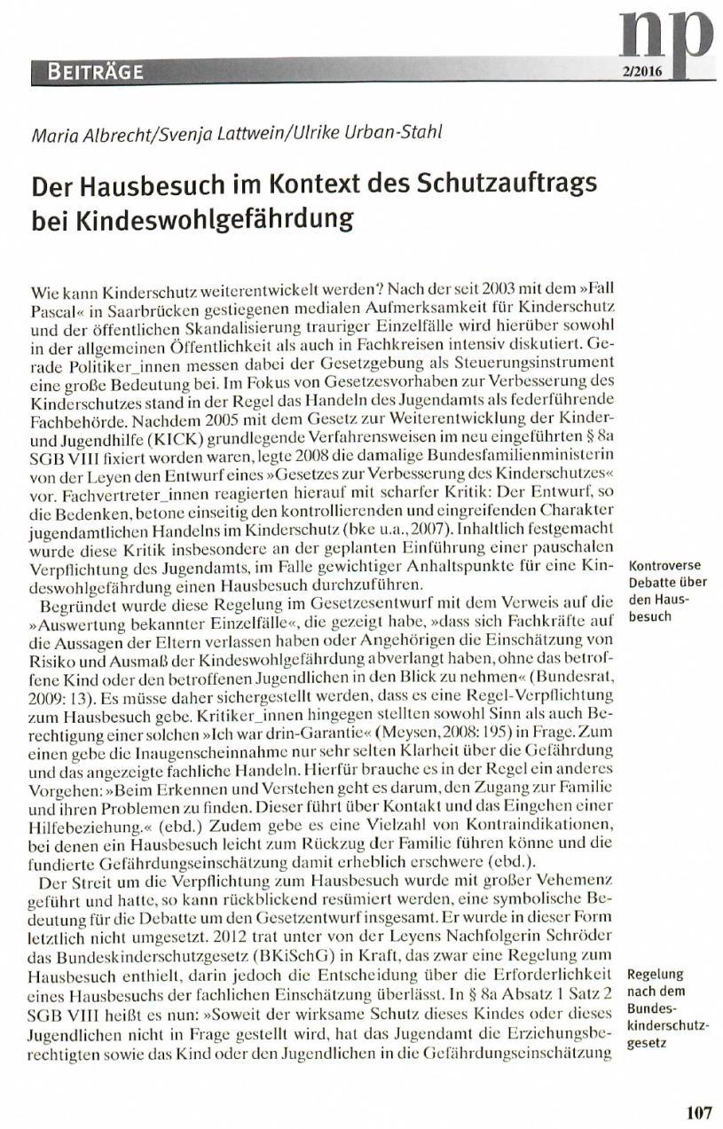 Zeitschriftenbeitrag HabeK Albrecht, M.; Lattwein, S.; Urban-Stahl, U.