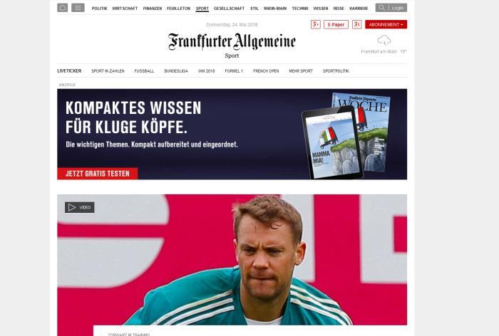 Frankfurter Allgemeine Digital Digital 100% Share of Voice im FAZ.NET Sport-Ressort Exklusiv und festplaziert in der FAZ.NET Rubrik Sport Präsentieren Sie sich im sportlichen Umfeld von FAZ.
