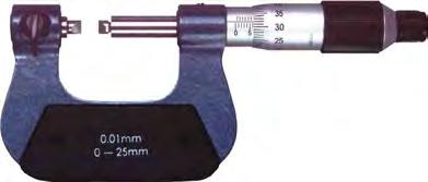 Messschrauben Micrometers Bügelmessschraube mit auswechselbaren Einsätzen Micrometer with changeable inserts Ablesung 0,01 mm Spindel Ø8 mm, nichtdrehend Aufnahme für Einsätze Ø5 mm Ableseteile
