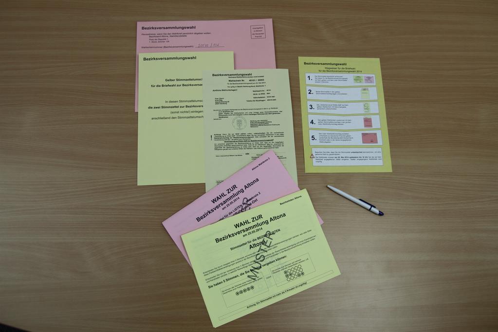 Teil 2: Bezirksversammlungswahl 1. Schritt: Unterlagen sortieren Legen Sie nun alle Unterlagen zur Bezirksversammlungswahl vor sich hin.
