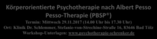 : Pesso-Therapie Das Wissen zur Heilung liegt in uns. Klett-Cotta, Leben Lernen, Stuttgart 2008 Schrenker, L. (2010). Die Behandlung traumatischer Störungen mit Pesso-Therapie (PBSP).