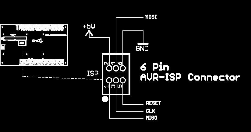 Abbildung 51: Prinzip-Schaltbild: Anschluss eines Programmieradapters Über die 6-polige Stiftleiste könnte der PiXtend-Mikrocontroller programmiert werden.