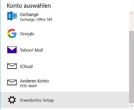 E-Mail-Konfiguration Windows 10 Mail 1 Starten Sie das Mail Programm und wählen Sie links in der Liste «Konten». Rechts sehen Sie nun eine Liste all Ihrer Konten.