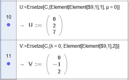 Beachte: In der aktuellen Version erhält man die Ebene d in Parameterform C(λ,µ) :=a + λ u + µ v.