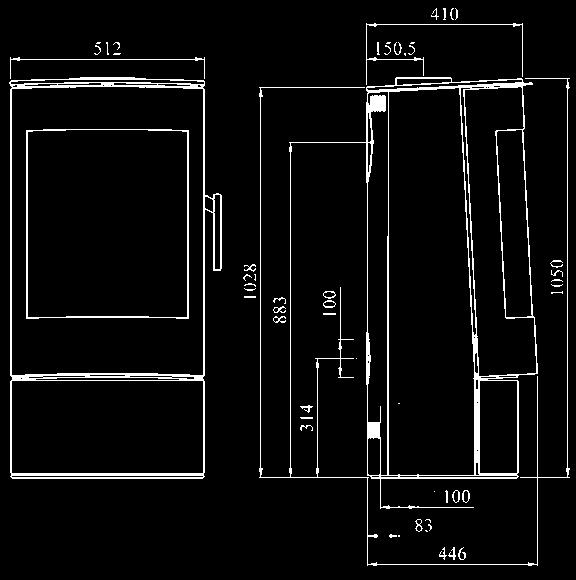 .. 45-105 m 2 Rauchabgang oben/hinten...ø150 mm Gewicht... 100 kg Brennholzlänge max....33 cm Wirkungsgrad %.