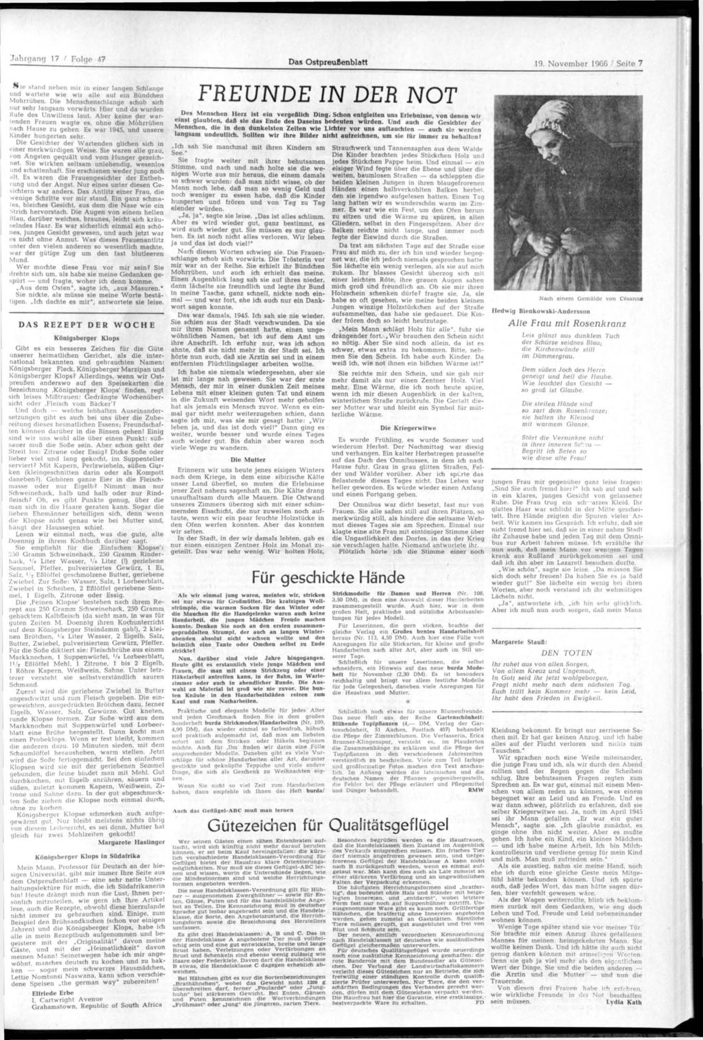 Das Ostpreußenblatt 19. November 19G6 I Seite 7 wie stand neben imi in einer langen Schlange und wartete wje wu alle aut ein Bundchen Mohrrüben.