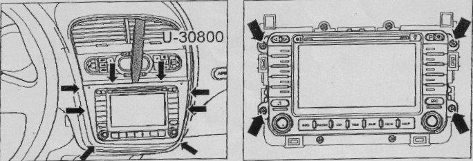 Nehmen sie das Radio aus der Instrumententafel heraus, indem sie an den Handgriffringen der Abzugsvorrichtung T20184 ziehen Fahrzeuge