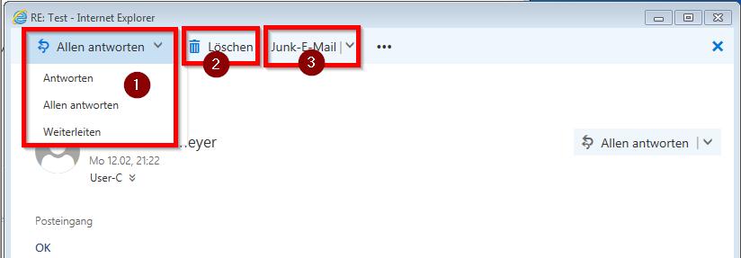5 E-Mail Korrespondenz In der Taskleiste haben Sie die Möglichkeit eine E-Mail zu bearbeiten.