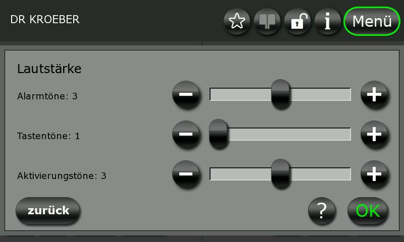 5 Bedienung 5.10.3. Menü "Lautstärke" Im Menü "Lautstärke" stellen Sie die Lautstärke der einzelnen Signaltöne ein.