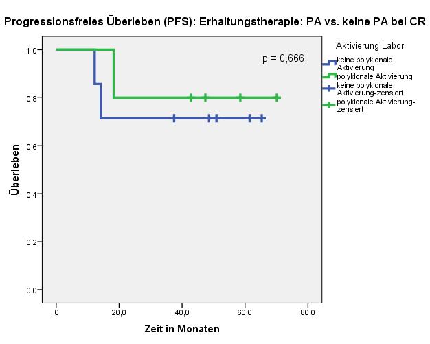 Abbildung 60: Progressionsfreies Überleben (PFS): Erhaltungstherapie: PA vs. keine PA bei CR Gesamtvergleiche Chi-Quadrat df Sig.