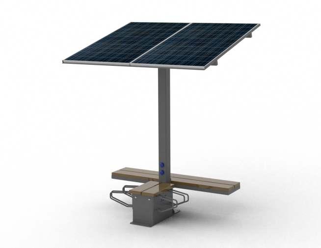 solar - fahrrad - ladestationen modell Tectum - Solar Fahrrad-Ladestation mit Überdachung - Dem E-Mobilitätstrend entgegenkommend wurden für die Fahrradfreundliche Stadt diese multifunktionalen