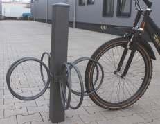 Modell una - Säulenparker - Säulenparker für 1 bis 4 Fahrräder, bestehend aus Standpfosten 100 x 100 mm, Gesamtlänge 1200 mm, davon 900 mm über Flur, oder zum Aufdübeln mit Fußplatte, 900 mm über