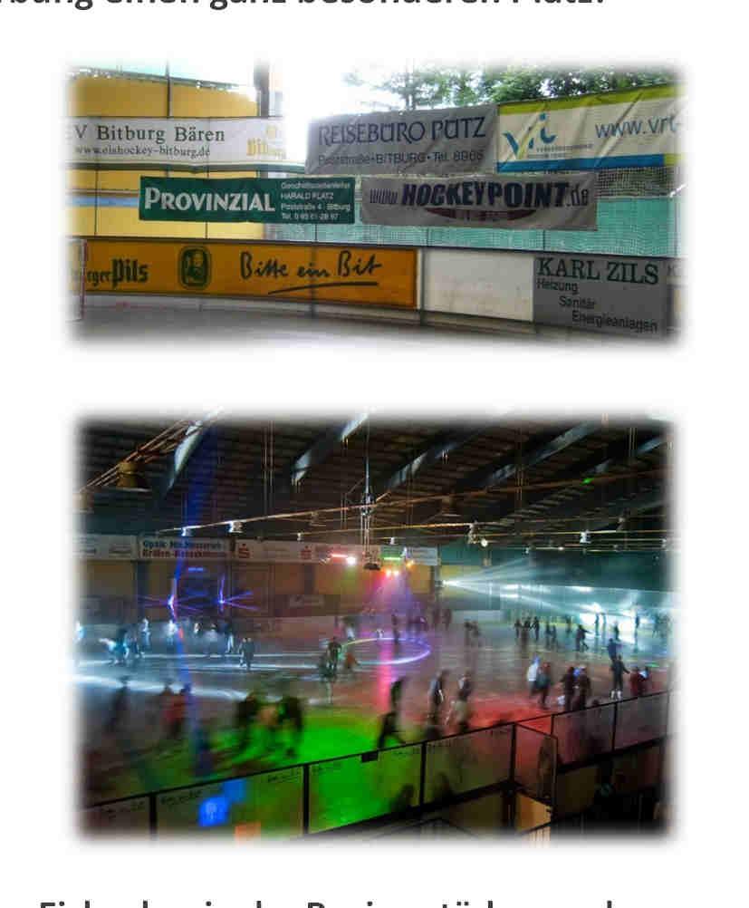 Werbung in der Eissporthalle Zehntausende von Besucher stürmen während der Eiszeit in die Eissporthalle am Südring.