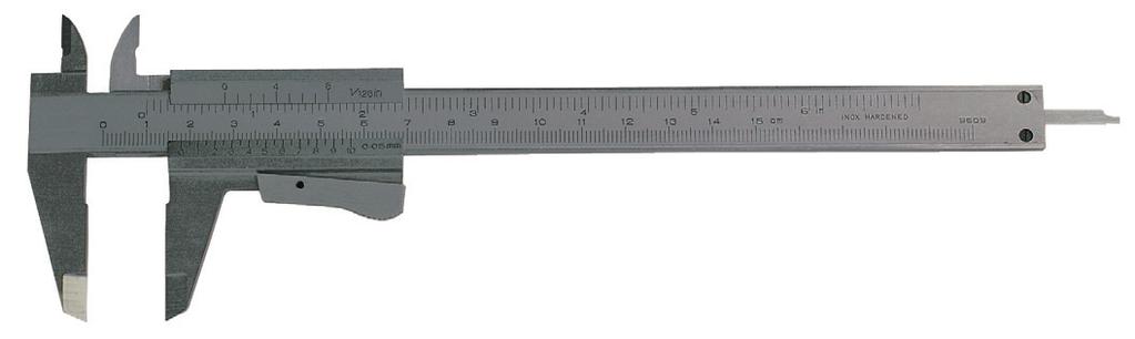 Messschieber DIN 862 mit Feststellschraube Uhren-Messschieber DIN 862 Ablesung 0,01 oder 0,02 mm Monoblock 32 16,50,- Messschieber DIN 862 mit Momentverstellung Schnellänge Rückseite mit Gewindetelle