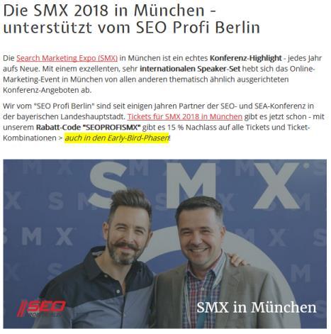 Fallbeispiel 2: Online-Medien-Partnerschaft SMX München Blogpartnerschaft: Das haben wir getan! 1 dauerhafte URL ohne Datum o.ä.: /smx-muenchen.