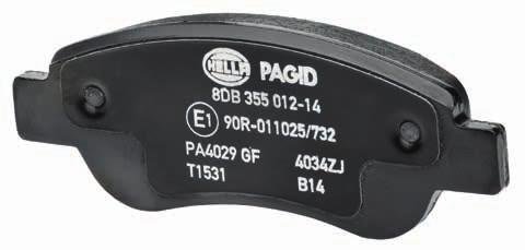 Kennzeichnung Bremsbelag 1. ECE- Nummer 2. PA4029GF PA (Hersteller) 4029 (Materialschlüssel) GF(US-Reibwertcode) 3.