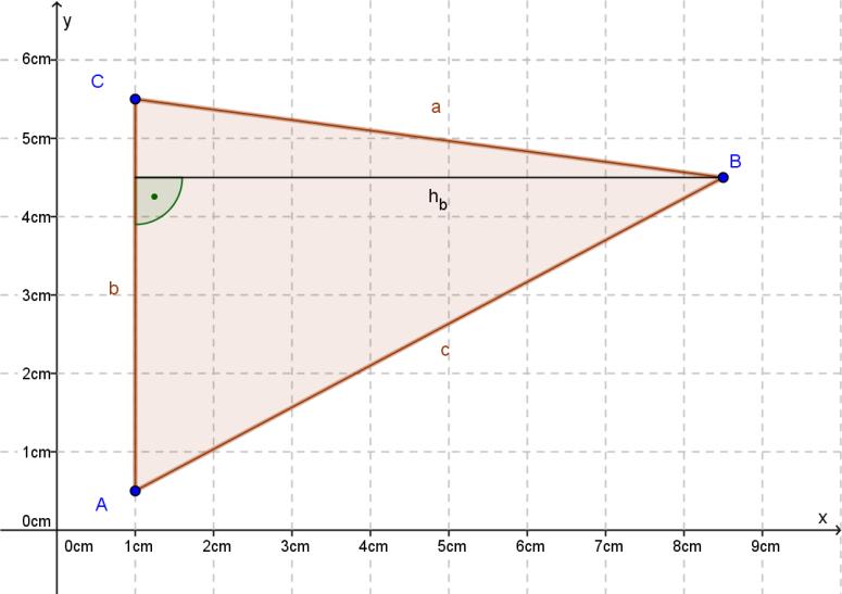 _ 5. Koordinatensystem, Dreiecksberechnung, Pythagoras e Darstellung b) A = b h b 2 = 5 cm 7.5 cm 2 = 8.75 cm 2 auch gerundete Werte bis 9 cm 2 sind Pythagoras: c) a = (7.