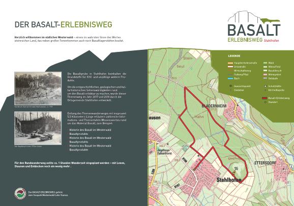 3. Wandern 2018: Neuer Themenwanderweg Basalt Rundweg mit 5,5 km Länge rund um Stahlhofen und die dortige Basaltgrube Aufstellen von zunächst 5