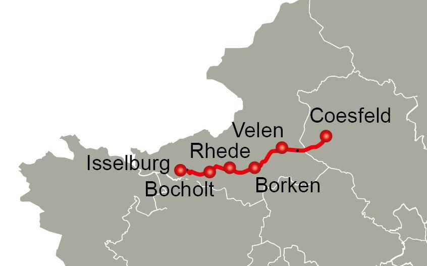 Radschnellweg westliches Münsterland Stadt Rhede Topographie: Im Planungsraum sind keine nennenswerten Erhebungen vorhanden Knotenpunkte und Einmündungen: Radschnellweg
