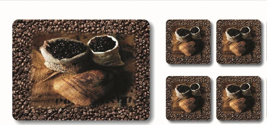 Kaffee-Sack Replikat, 4er-Set, 8-teilig, Korkplatte mit aufgezogenem Hochglanzfoto, abwaschbar,