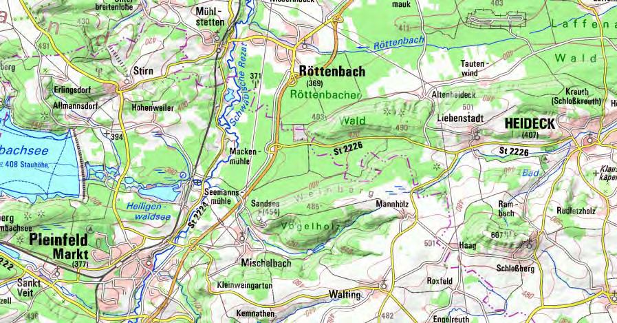 Übergeordnete Planungen, Landschaftliches Leitbild Die Gewinnungsflächen liegen verhältnismäßig weit entfernt von Ansiedlungen innerhalb eines geschlossenen Waldgebietes, sie sind jedoch durch die