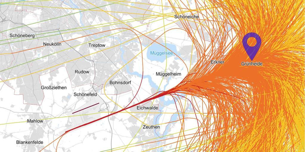 bis einschließlich 03.10. können den folgenden Abbildungen mit den Radarspuren entnommen werden. Die erste Abbildung zeigt Abflüge vom Flughafen Schönefeld in Richtung Osten (Betriebsrichtung 07).
