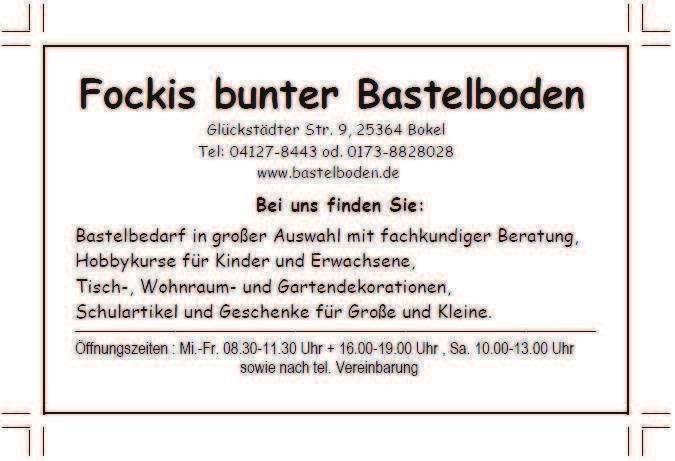 59 60 Geschäftsstelle Frau Kerstin Rubart Rosentwiete 4 25364 Brande-Hörnerkirchen Tel.: 04127/978 073 Fax.
