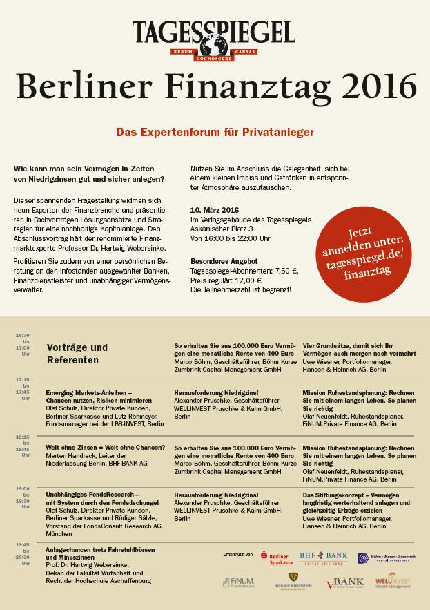 Berliner Finanztag 2018 Programm Ab 16.15 Uhr Begrüßung 16.30 17.00 Uhr Keynote 17.15 19.