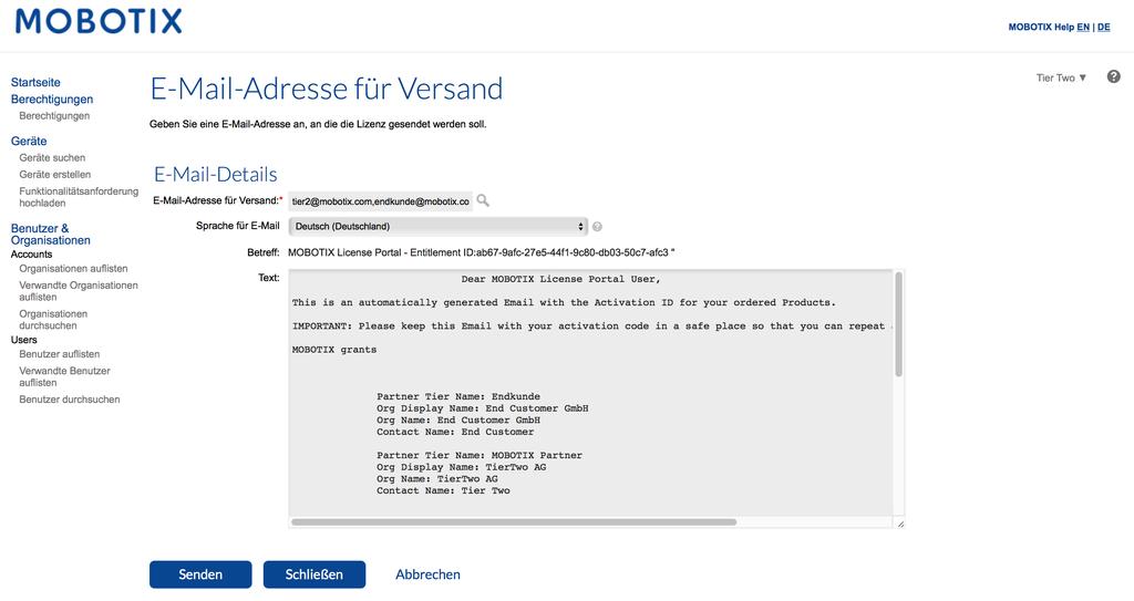 E-Mail-Adresse für Versand: Sie können weitere Email Adressen durch Kommatrennung hinzufügen