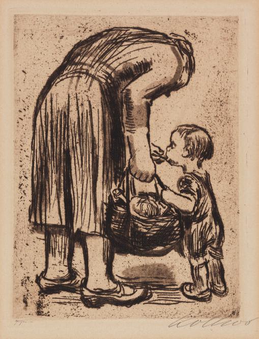 132 Arbeiten auf Papier, 20. und 21. Jahrhundert 1240 1240. Kollwitz, Käthe (Deutschland, 1867 1945). «Stehende Mutter, ihr Büblein fütternd», 1928. Radierung und Aquatinta auf Papier.