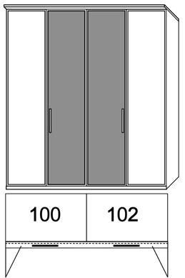 Tür in Frontausführung 15 15 130 30 07483 07383 07393 Falttürenschrank 4-trg. 1. + 4. Tür in Korpusausführung. + 3.