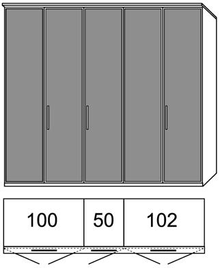 Drehtüren-Kleiderschränke Standard-Inneneinteilung: je Element Einlegeböden und 1 Kleiderstange Auch Frontansicht als 44er Standardtiefe