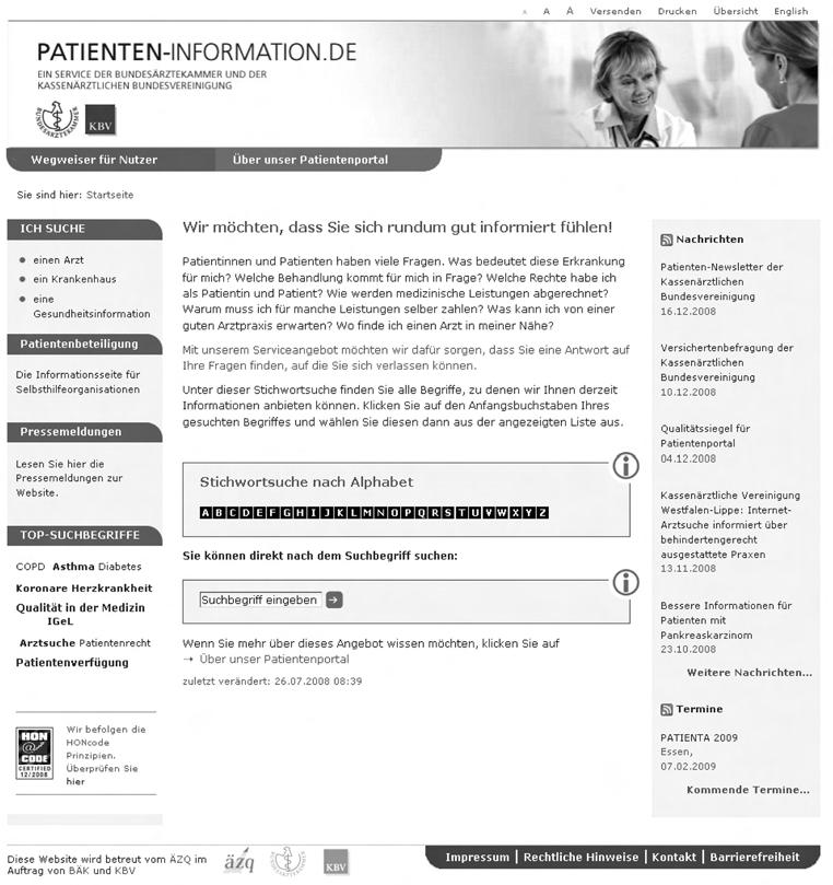 Die ärztliche Versorgung Abbildung 2: Screenshot von www.patienten-information.