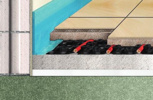 Die leichtgewichtige Konstruktion der Systemplatte (bestehend aus Noppen und Hohlräumen) ermöglicht eine ideale Verteilung der Ausgleichsmasse und dauerhafte Verbindung mit dem Unterboden.