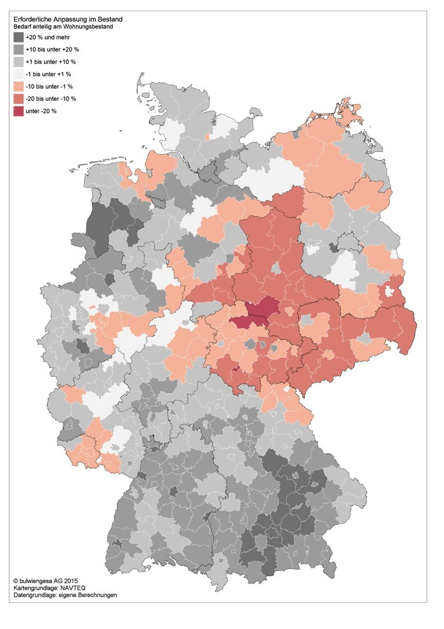 Wohnungsbedarf in Deutschland 2030 Wie hoch ist der Bedarf in Relation zum aktuellen Wohnungsbestand? n Regionale Differenzierung hinsichtlich Reduktion bzw.