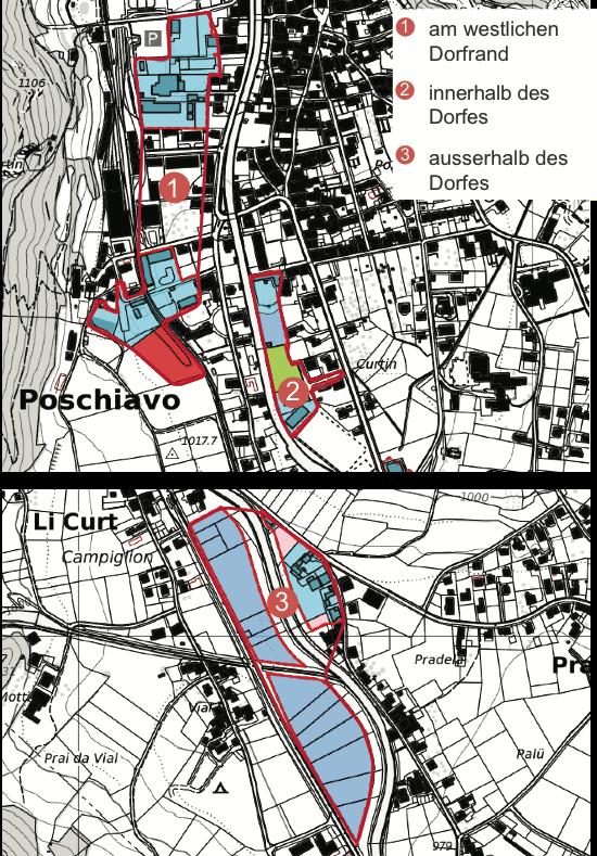 4.12 Poschiavo Ausgangslage Lage: Perimeter Teilgebiete (TG) Verfügbarkeit von Das Arbeitsgebiet umfasst folgende Teilgebiete: - TG 1 am westlichen Dorfrand - TG 2 innerhalb des Dorfes - TG 3