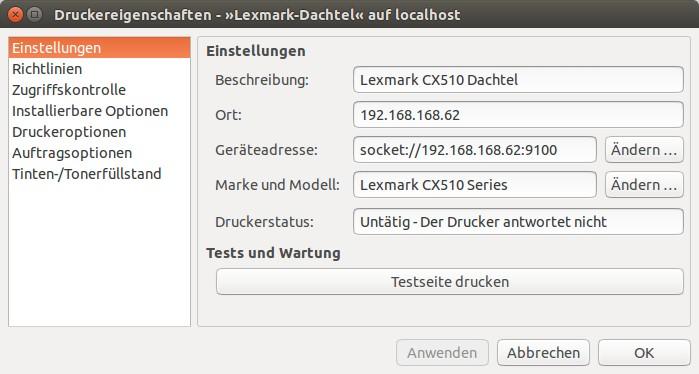 Systemeinstellungen - Drucker Linux Installation - Ubuntu 15.