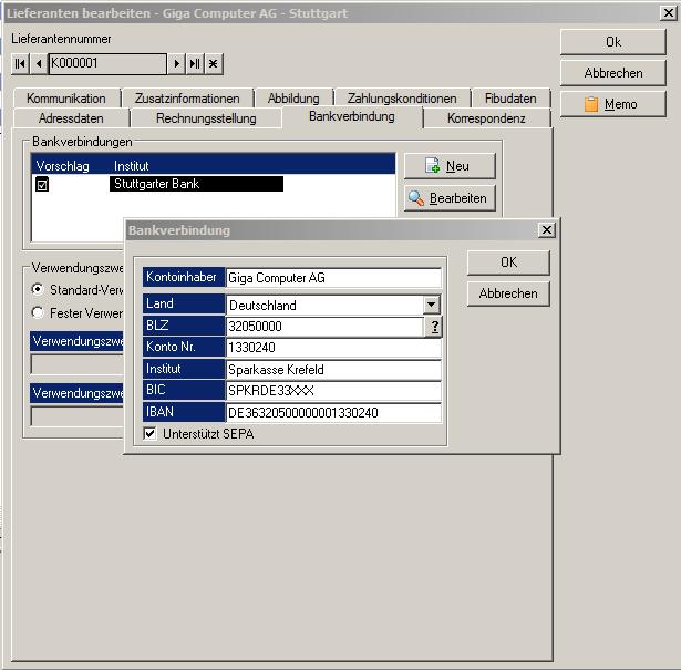 2.2 Bankverbindung des Kunden bzw. Lieferanten korrekt einstellen Nachdem die Grundlagen geschaffen wurden und die Mandantenbankverbindung für SEPA korrekt hinterlegt wurde, muss die Kunden- bzw.