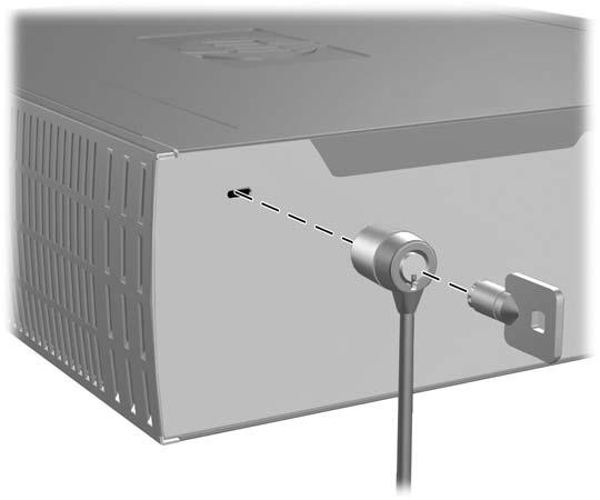 Anbringen eines Sicherheitsschlosses An der Rückseite des Computers kann ein optionales Sicherheitsschloss installiert werden, um das System physisch zu schützen.