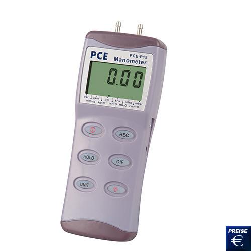 Hand - Druckmessgerät PCE-P15 / 30 / 50 Druckmessgerät mit RS232- Schnittstelle und Software, für Überdruck, Unterdruck, Differenzdruck, geeignet für Luft und nicht explosive Gase, 3 Modelle im