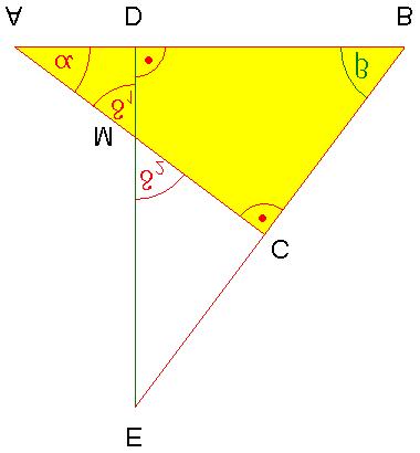 8. Berechnung des Winkels : Winkelsumme im gelben rechtwinkligen Teildreieck ABC 9.