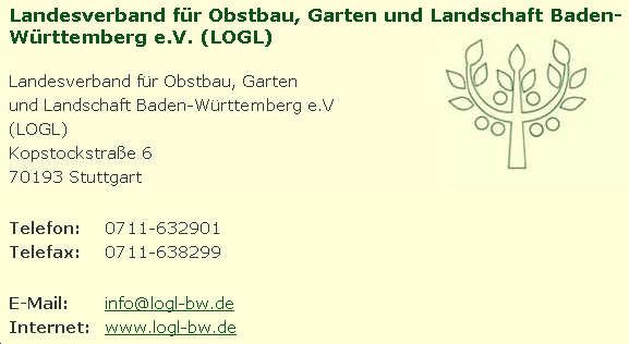 Die Obst- und Gartenbauvereine in Baden-Württemberg sind über den Landeverband LOGL organisiert. 1. Unterer Neckar Heidelberg, Mannheim, Mosbach, 2.