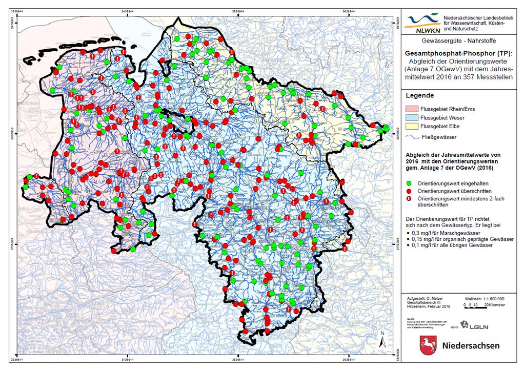 Gewässergüte: Gesamtphosphor in den niedersächsischen