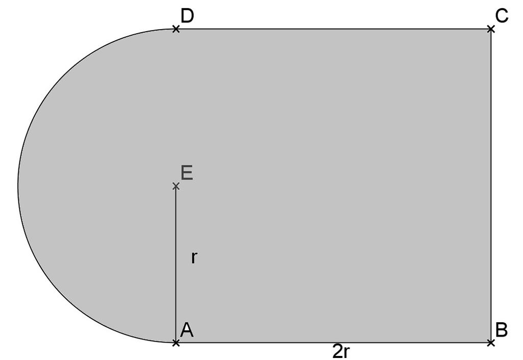 Gruppe A 3. Umfang einer Figur Die Figur besteht aus einem Quadrat und einem Halbkreis mit dem Radius r. Entscheide begründet, ob der Umfang der Figur kleiner als 10r ist. 4.